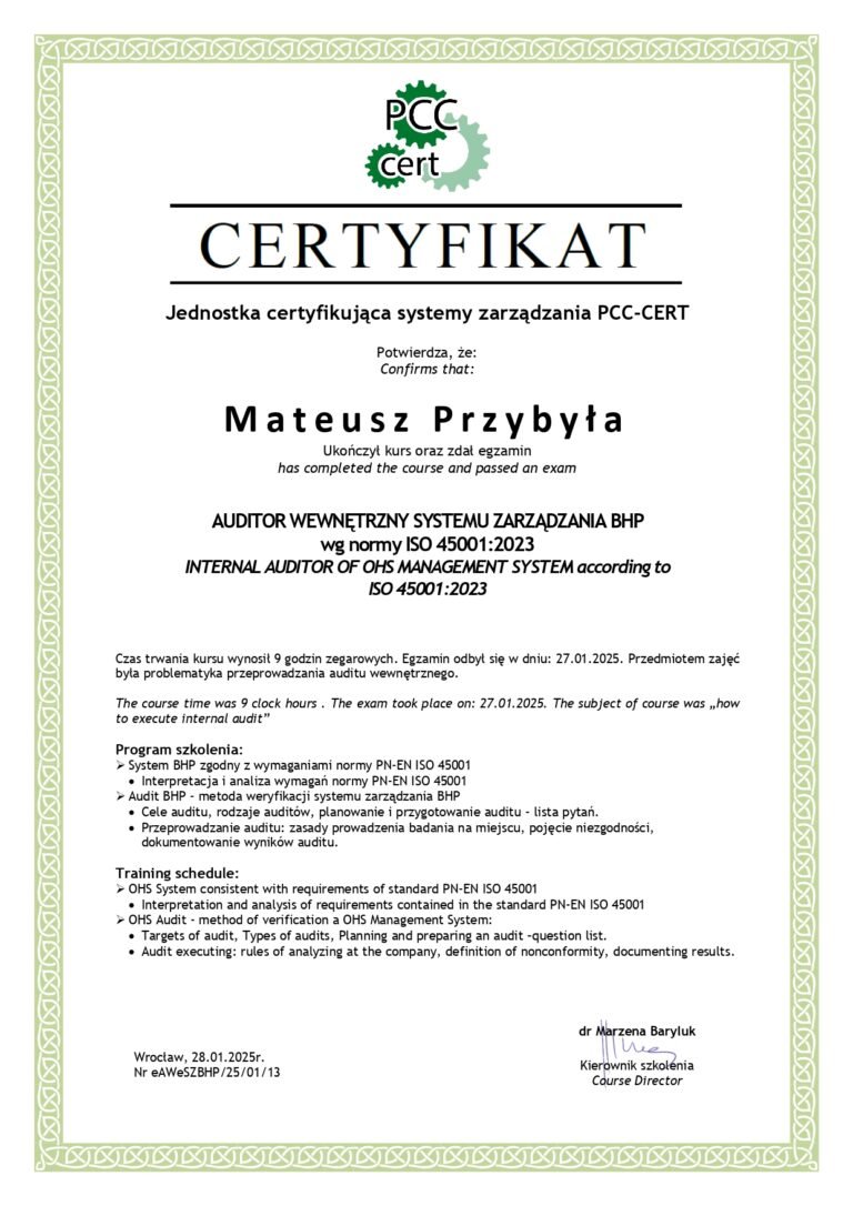 Certyfikat ISO 45001