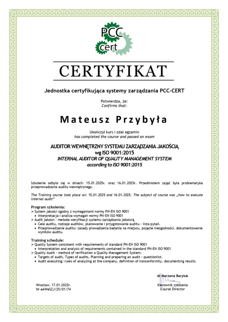 Certyfikat ISO 9001
