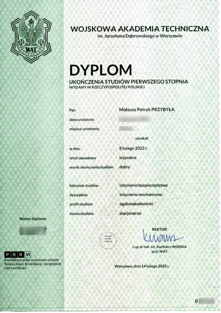 Dyplom inżynier bezpieczeństwa technicznego